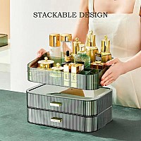 MIUOPUR Makeup Organizer with Stackable Drawers, Bathroom Vanity Organizers and Storage, Ideal for Desk and Dresser Countertops, Great for Cosmetics , skincare, Lipsticks, Nail Care -Green