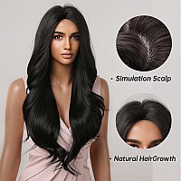 Allbell Long Curly Black Wigs for Women Natural Black Wavy Wig Middle Part Synthetic Wig