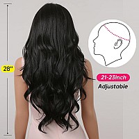 Allbell Long Curly Black Wigs for Women Natural Black Wavy Wig Middle Part Synthetic Wig