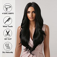 Allbell Long Curly Black Wigs for Women Natural Black Wavy Wig Middle Part Synthetic Wig