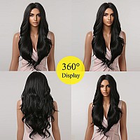 Allbell Long Curly Black Wigs for Women Natural Black Wavy Wig Middle Part Synthetic Wig