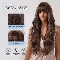 Allbell Long Wavy Brown Wig With Bangs Natural Looking Synthetic Hair Wig For Daily Party Use