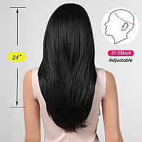 Allbell Long Black Layered Wigs for Women Long Straight Wig with Bangs Synthetic Natural Hair