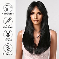 Allbell Long Black Layered Wigs for Women Long Straight Wig with Bangs Synthetic Natural Hair