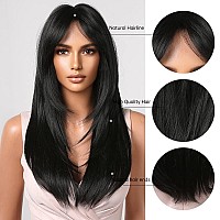 Allbell Long Black Layered Wigs for Women Long Straight Wig with Bangs Synthetic Natural Hair