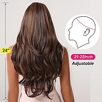 Allbell Long Brown Curly Wigs for Black Women Mixed Red with Bangs Synthetic Wig for Daily Use