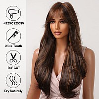 Allbell Long Brown Curly Wigs for Black Women Mixed Red with Bangs Synthetic Wig for Daily Use