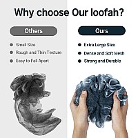 Amazerbath Loofah Sponge Shower Loofah For Men And Women Body Scrubber Loofa Set Of 3 Indigo White Edge Bath Sponge 60Gpc