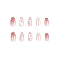 Yoyoee Coffin False Nails Long Press On Nails Butterfly Gradient Fake Nails Acrylic Full Cover Bling Nails Tips For Women And Gi