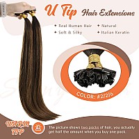 Sunny Hair Brown U Tip Hair Extensions Human Hair 22Inch Utip Hair Extensions Dark Brown With Medium Brown Balayage U Tip Hair E