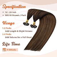 Sunny Hair Brown U Tip Hair Extensions Human Hair 22Inch Utip Hair Extensions Dark Brown With Medium Brown Balayage U Tip Hair E