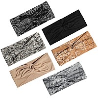 Artilady 6 Pack Boho Headbands for Women - Wide Bandana Headband Non Slip Stretchy Cheetah Paisley Print Turban Headwarp Twisted for Girls