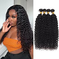 Taziza Brazilian Water Wave Bundles Human Hair(14 16 18 20 Inch) 10A Unprocessed Human Hair Wet and Wavy Bundles Brazilian Remy Human Hair Curly Bundles Hair Extensions Natural Color