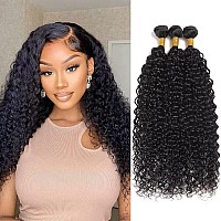 Water Wave Bundles Human Hair 100% Unprocessed (10 12 14 Inch) Brazilian Virgin Human Hair 3 Bundles Wet and Wavy Bundles for Black Women Natural Color