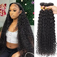 Water Wave Human Hair Bundles Unprocessed Brazilian Hair 3 Bundles(24 26 28 Inch)10A Grade Water Curly Human Hair Bundles Hair Weft for Black Women Natural Color