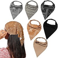 6 Pack Hair Bandanas Headband For Women Boho Scarf Headbands Paisley Elastic Hair Kerchief Large Triangle Head Scarves With Cl