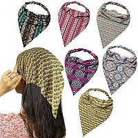 6 Pack Boho African Hair Scarf Headband For Women Elastic Bandanas Scarves Headwrap Triangle Kerchief Large Non Slip Hair Acce