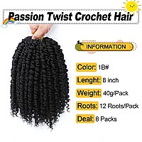 Passion Twist Hair 8 Inch 8 Packs Pre Twisted Passion Twist Crochet Hair For Black Women Pre Looped Passion Twist Curly Croche