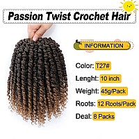 Passion Twist Hair 10 Inch 8 Packs Pre Twisted Passion Twist Crochet Hair For Black Women Pre Looped Passion Twist Curly Croch