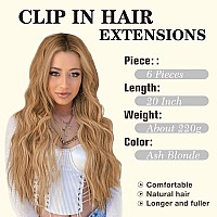 Nayoo Clip In Hair Extensions For Women 20 Inch Long Wavy Curly Ash Blonde Hair Extension Full Head Synthetic Hair Extension Hai