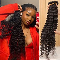 Younsolo Deep Wave Bundles Human Hair 3 Bundles 20 22 24 Inches 12A Brazilian Virgin Bundles 100 Human Hair Deep Wave Bundles