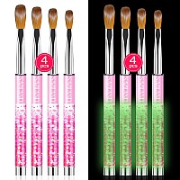 Saviland Kolinsky Acrylic Nail Brush Set - 4PCS Glows in The Dark Acrylic Nail Brushes for Acrylic Application, Professional Size 6/8/12/14 Acrylic Powder Brushes for Acrylic Nails Extension & Carving