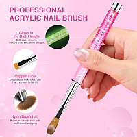 Saviland Kolinsky Acrylic Nail Brush Set - 4PCS Glows in The Dark Acrylic Nail Brushes for Acrylic Application, Professional Size 6/8/12/14 Acrylic Powder Brushes for Acrylic Nails Extension & Carving