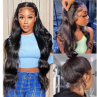 360 Lace Front Wigs Human Hair Wigs for Black Women Body Wave 360 Full Lace Frontal Wigs Human Hair Pre Plucked with Baby Hair Natural Hairline Transparent Lace Front Wig (32 Inch)