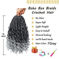 Boho Box Braids Crochet Hair For Women 10 Inch 7Packs Gray Goddess Box Braids With Curly Ends 3X Short Bob Crochet Braids For Ki