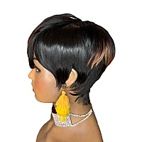 QiaQiaRing Pixie Cut Wigs For Black Women Colored 1B/27/33 Sidepart Short Layered Cut Wigs with Bangs Brazilian Virgin Human Hair Wigs Short Pixie Cut Wigs for Black Women 150% Density (1b/27/33)