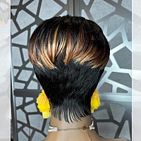 QiaQiaRing Pixie Cut Wigs For Black Women Colored 1B/27/33 Sidepart Short Layered Cut Wigs with Bangs Brazilian Virgin Human Hair Wigs Short Pixie Cut Wigs for Black Women 150% Density (1b/27/33)