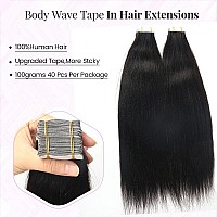 40Pcs 100G Yaki Tape In Human Hair Black Hair Extension For Women Invisible Tape Ins Glue In Remy Human Hair Piece Seamless Skin