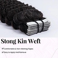 24Inch Long Curly Tape In Hair Extensions Human Hair Deep Wavy Natural Black Pu Tape In Hair Extensions For Black Women Seamless