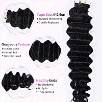 24Inch Long Curly Tape In Hair Extensions Human Hair Deep Wavy Natural Black Pu Tape In Hair Extensions For Black Women Seamless