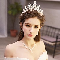 Cocide Silver Crowns For Women Tiaras For Women Crystal Rhinestones Baroque Tiara For Girls Bead Queen Princess Hair Accessories