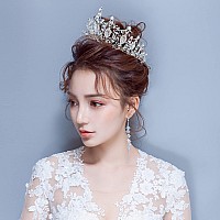 Cocide Silver Crowns For Women Tiaras For Women Crystal Rhinestones Baroque Tiara For Girls Bead Queen Princess Hair Accessories