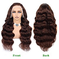 Chocolate Brown Body Wave Lace Front Wigs Human Hair 13X4 Hd Lace Frontal Wigs Pre Plucked With Baby Hair 180 Density Light Bro