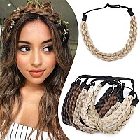 Hairro Synthetic Braided Headband Plaited Hairpiece With 5 Strands 30G 24 Ash Blonde For Girls And Women