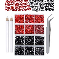 Lpbeads 6000 Pieces Siam And Black Non Hotfix Rhinestones 6 Sizes Round Crystal Glass Flat Back Rhinestones With Tweezers And Pi