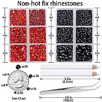 Lpbeads 6000 Pieces Siam And Black Non Hotfix Rhinestones 6 Sizes Round Crystal Glass Flat Back Rhinestones With Tweezers And Pi