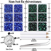 Lpbeads 6000 Pieces Emerald And Sapphire Non Hotfix Rhinestones 6 Sizes Round Crystal Glass Flat Back Rhinestones With Tweezers