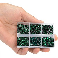 Lpbeads 6000 Pieces Emerald And Sapphire Non Hotfix Rhinestones 6 Sizes Round Crystal Glass Flat Back Rhinestones With Tweezers