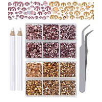 Lpbeads 6000 Pieces Topaz And Lt Amethyst Non Hotfix Rhinestones 6 Sizes Round Crystal Glass Flat Back Rhinestones With Tweezers