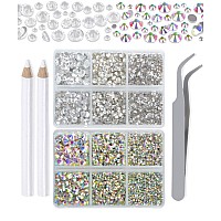 Lpbeads 6000 Pieces Clear And Clear Ab Non Hotfix Rhinestones 6 Sizes Round Crystal Glass Flat Back Rhinestones With Tweezers An