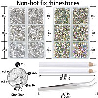 Lpbeads 6000 Pieces Clear And Clear Ab Non Hotfix Rhinestones 6 Sizes Round Crystal Glass Flat Back Rhinestones With Tweezers An