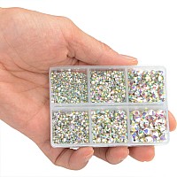 Lpbeads 6000 Pieces Clear And Clear Ab Non Hotfix Rhinestones 6 Sizes Round Crystal Glass Flat Back Rhinestones With Tweezers An