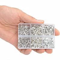 Lpbeads 6000 Pieces Clear And Clear Ab Non Hotfix Rhinestones 6 Sizes Round Crystal Glass Flat Back Rhinestones With Tweezers An