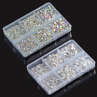 Lpbeads 6000 Pieces Clear And Clear Ab Non Hotfix Rhinestones 6 Sizes Round Crystal Glass Flat Back Rhinestones With Tweezers An