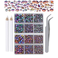 Lpbeads 6000 Pieces Blue Volcano And Green Volcano Non Hotfix Rhinestones 6 Sizes Round Crystal Glass Flat Back Rhinestones With