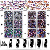 Lpbeads 6000 Pieces Blue Volcano And Green Volcano Non Hotfix Rhinestones 6 Sizes Round Crystal Glass Flat Back Rhinestones With